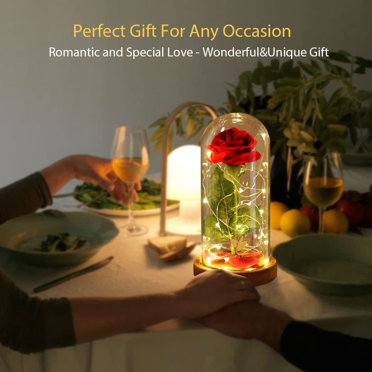 Valentines Day Gifts for Her,Birthday Gifts for Women,Beauty and the Beast Rose in Glass Dome,Silk Rose Forever Flowers with Lights,Mom Gift,Anniversary Flower Gifts for Women Gifts for Girlfriend