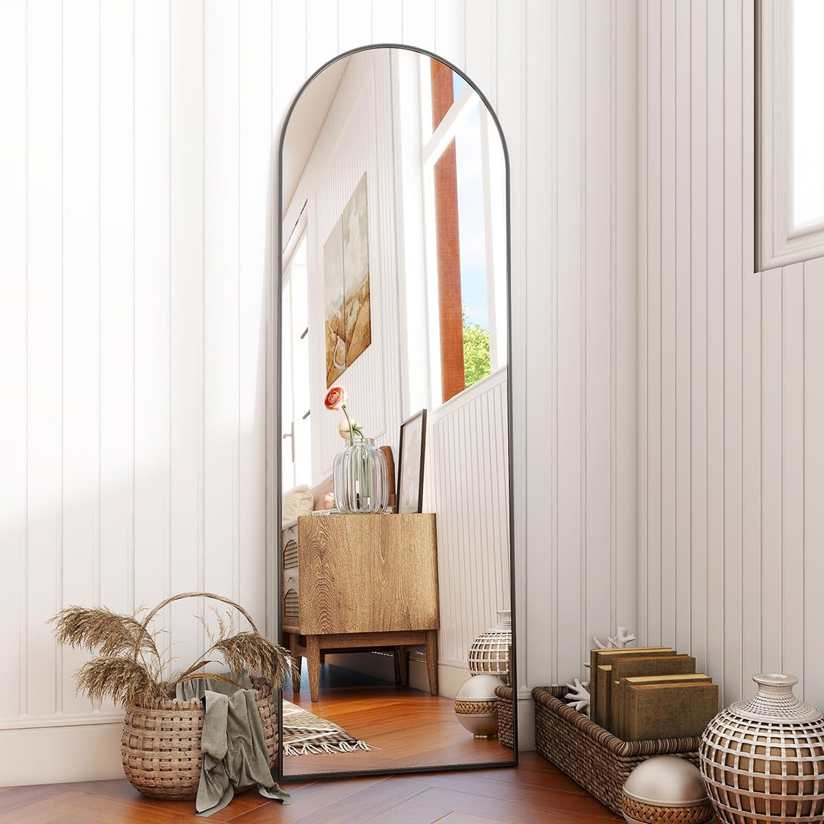 Arch Mirror Full Length, 59"X16" Wall Mirrors, Full Body Floor Mirror Aluminum Alloy Frame, Suitable for Bedroom, Dressing Room, Black