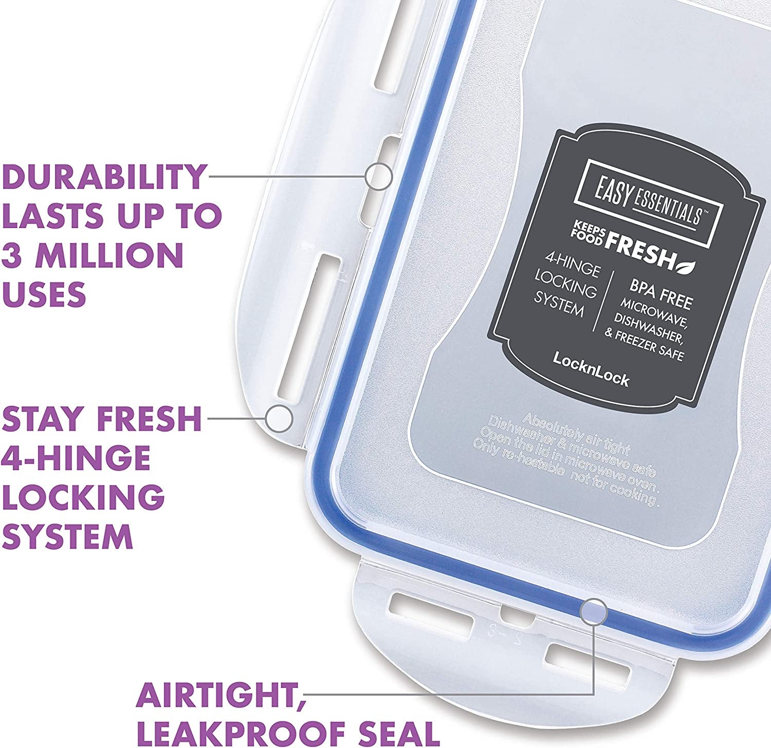 Lock & Lock Easy Essential Storage Set/Food Containers Airtight Bins/Bpa-Free/Dishwasher Safe, 38 Piece, Clear