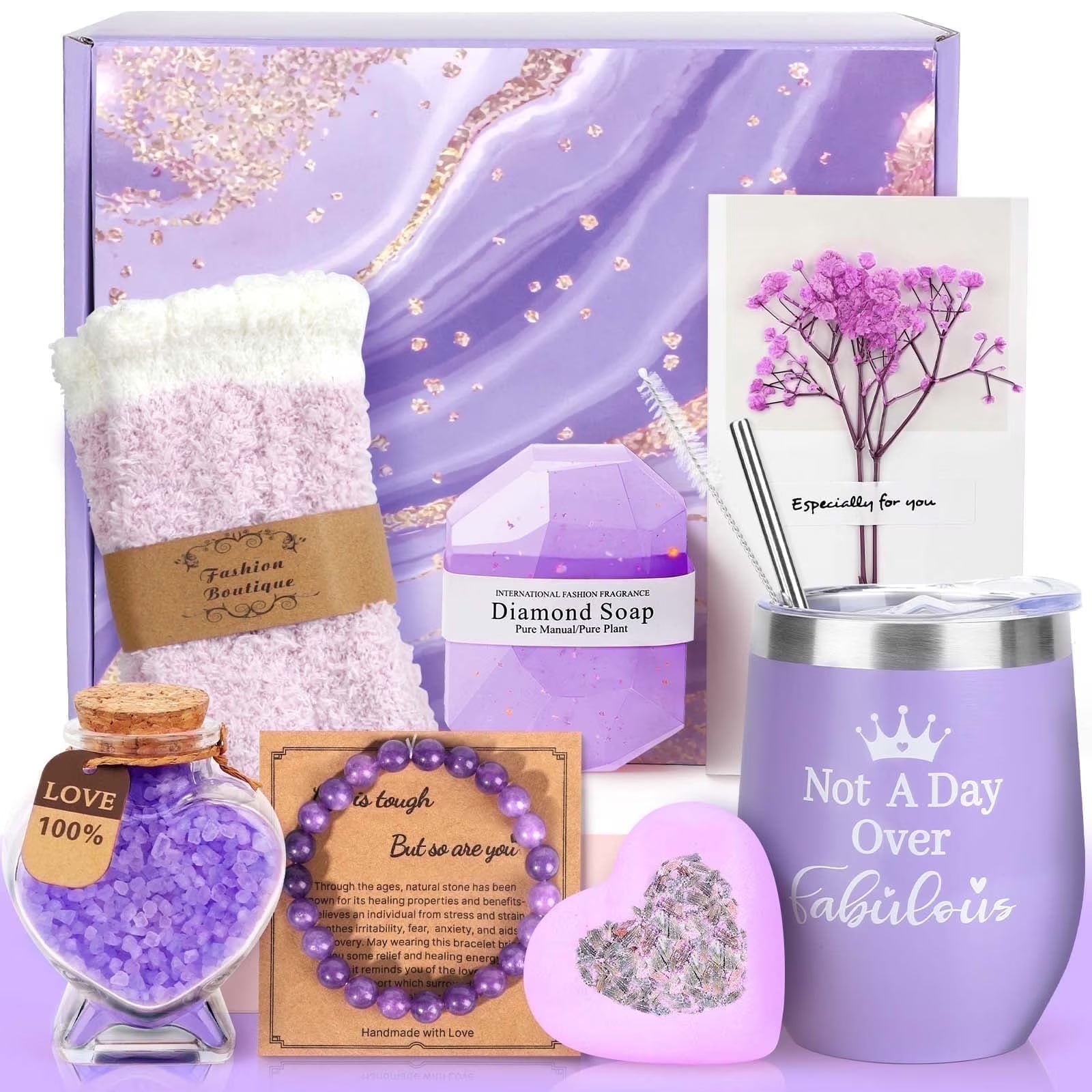 Valentine'S Gift Baskets for Women, 0 Pack Valentines Day Gift Sets, Valentine’S Day Baskets Holiday Birthday Gifts for Mom Women, Purple