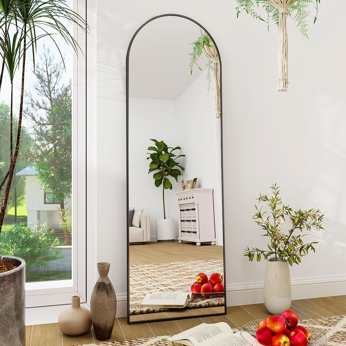 Arch Mirror Full Length, 59"X16" Wall Mirrors, Full Body Floor Mirror Aluminum Alloy Frame, Suitable for Bedroom, Dressing Room, Black