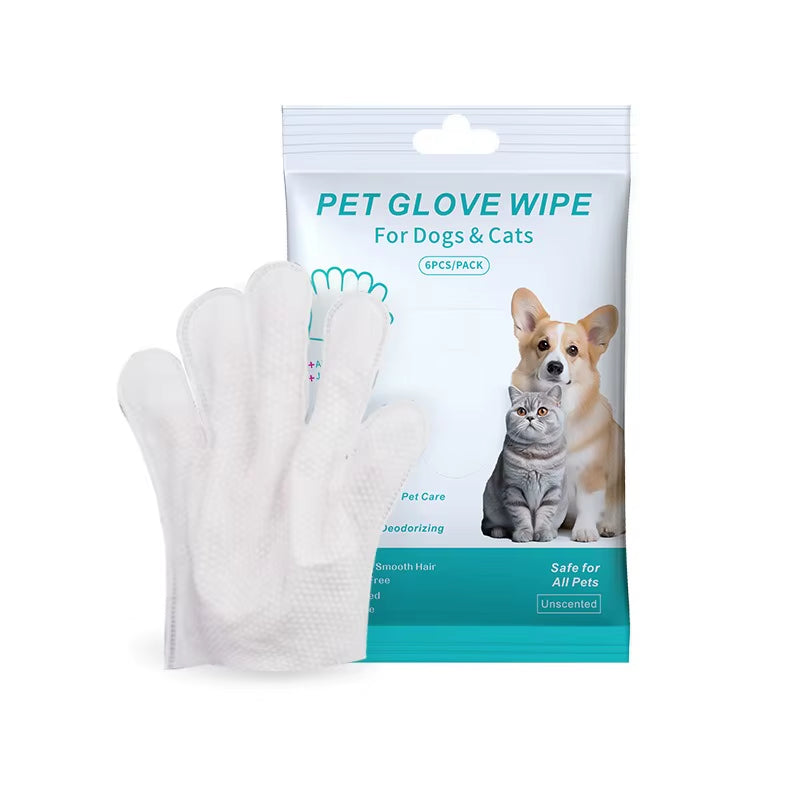 6Pcs/Bag Pet Wash Free Gloves Cats Dogs Bathing Cleaning Dry Cleaning Wipes Gloves Deodorizing Wipes Pet Products