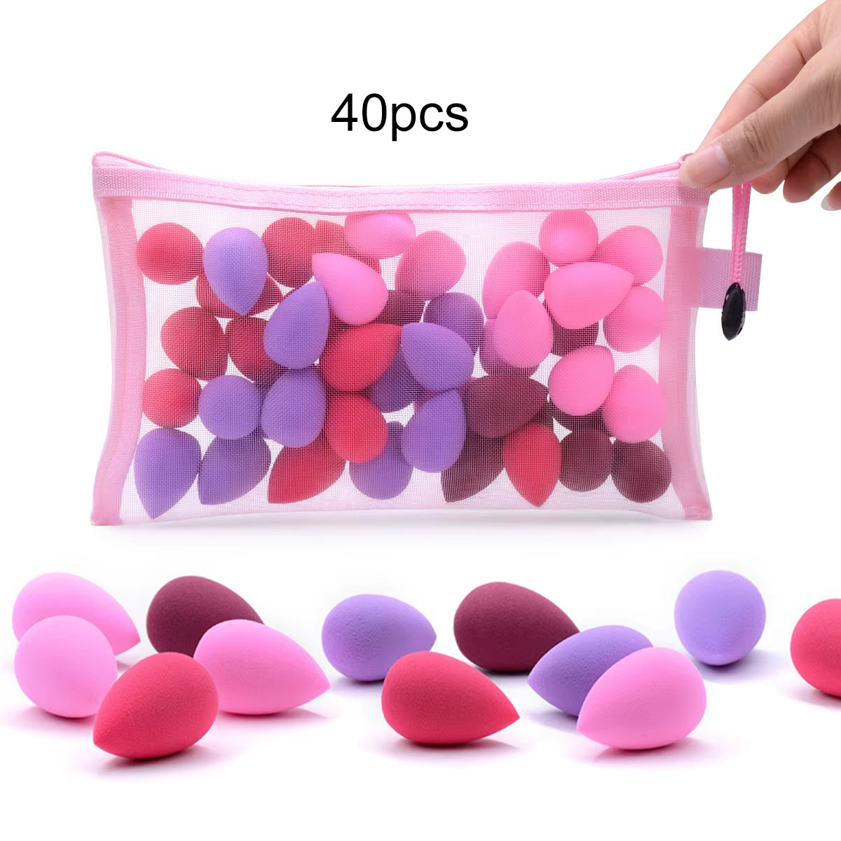 40Pcs Mini Makeup Sponge Beauty Eggs with Cosmetic Bag Face Make up Tools Set in Organizer Bulk Wholesale Micro Beauty Tools Kit