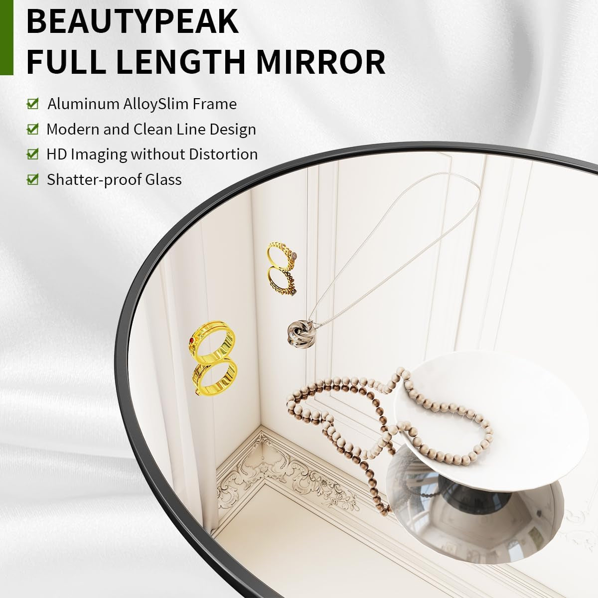 Arch Mirror Full Length, 59"X16" Wall Mirrors, Full Body Floor Mirror Aluminum Alloy Frame, Suitable for Bedroom, Dressing Room, Black