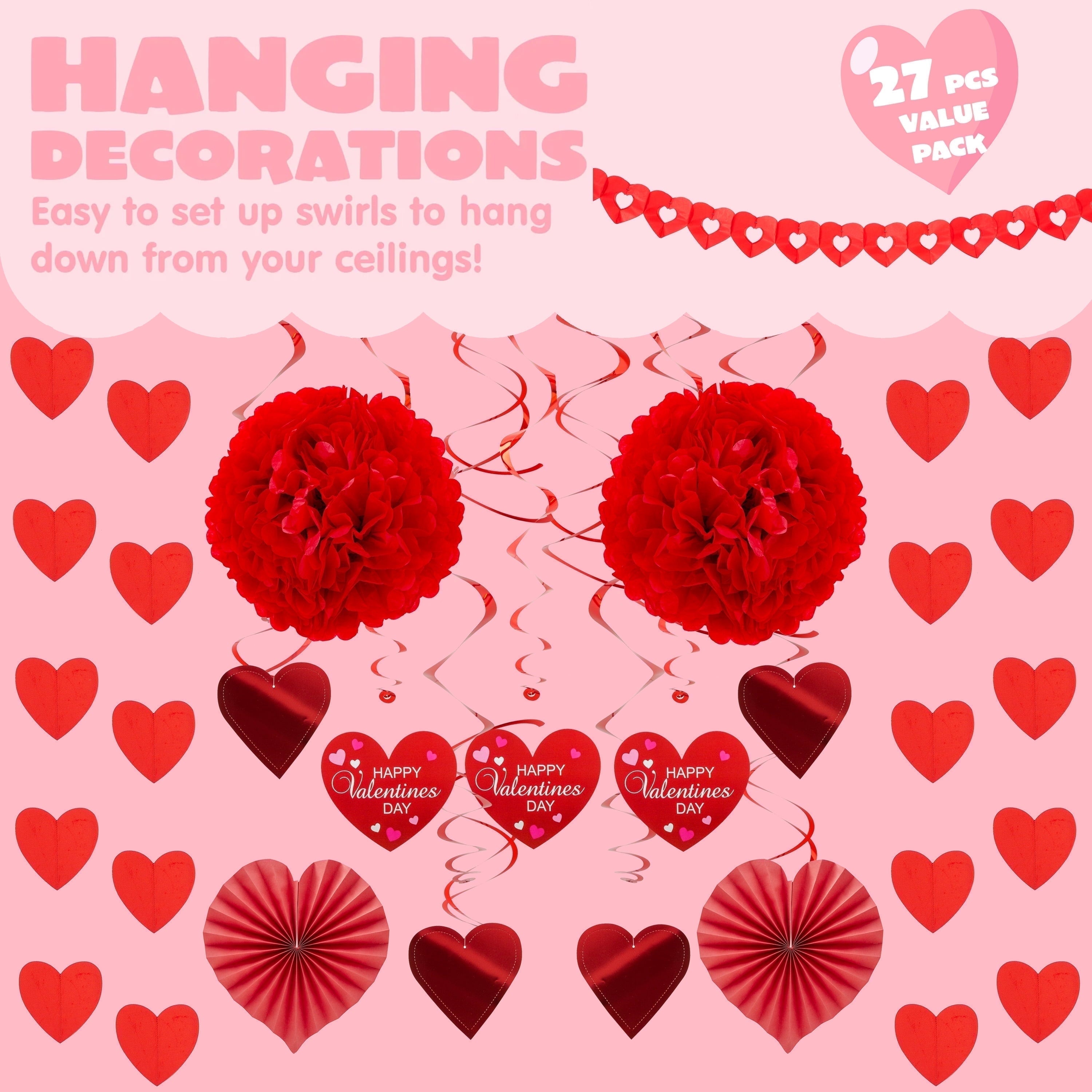 Valentines Day Party Decorations Kits with Banner, 15.50 X 6.60 X 1.10 in Plastic, 27 Count