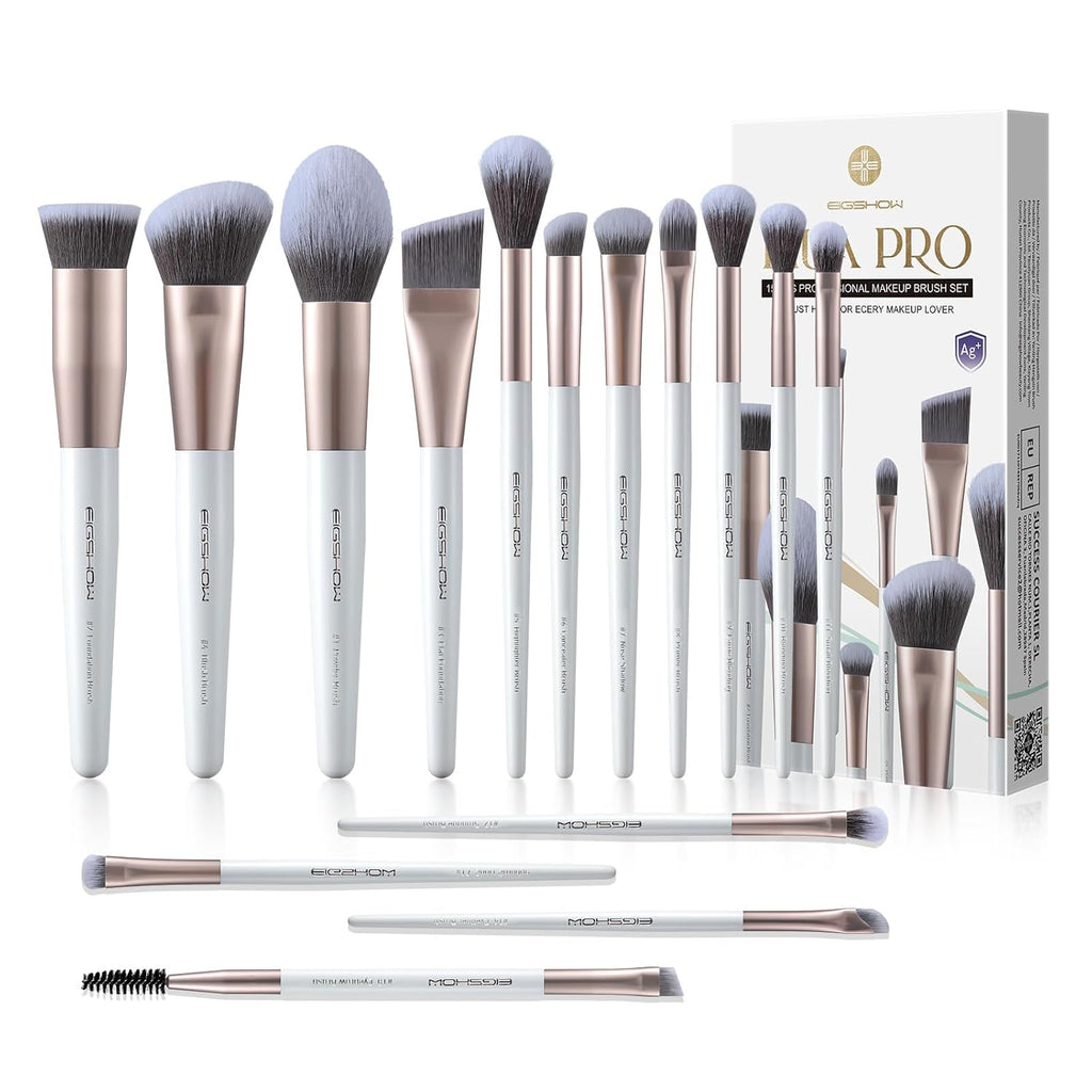 Makeup Brushes Set, 15Pcs Professional Make up Brush with Silver Ion Bristles for Foundation Powder Blush Highlighter Concealer Eyeshadow Eyeliner, Travel Gift Set (Champaign Gold)