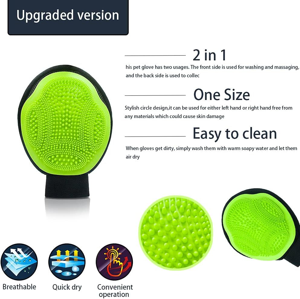 NA Pet Grooming Gloves - Pet Hair Remover Mitt,Gentle Deshedding, Massage and Bathing Great for Dogs Cats Horses and Rabbits Long Short Fur,1 Glove Fits Both Hands (Neon Green)