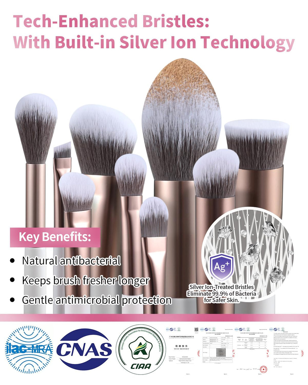 Makeup Brushes Set, 15Pcs Professional Make up Brush with Silver Ion Bristles for Foundation Powder Blush Highlighter Concealer Eyeshadow Eyeliner, Travel Gift Set (Champaign Gold)