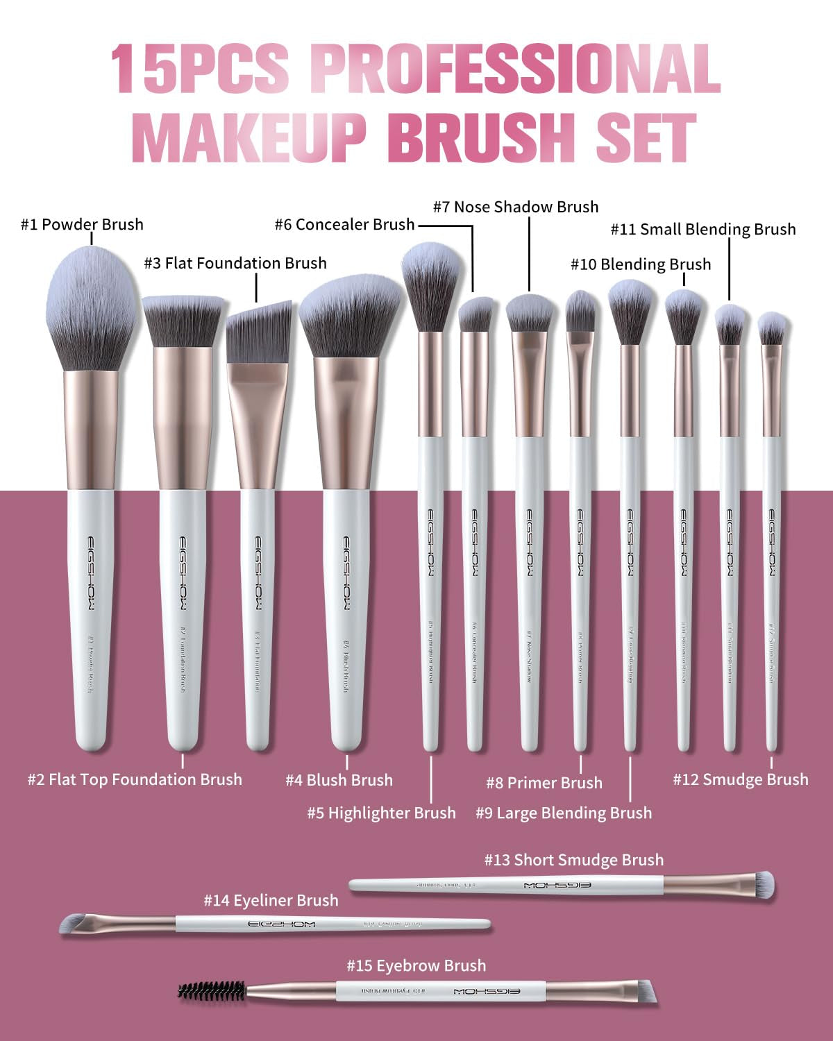 Makeup Brushes Set, 15Pcs Professional Make up Brush with Silver Ion Bristles for Foundation Powder Blush Highlighter Concealer Eyeshadow Eyeliner, Travel Gift Set (Champaign Gold)
